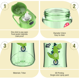 ขวดพลาสติกทริทันสำหรับพิมพ์ 3 มิติ ขนาด 450 มล. ฝาเปิดแบบสัมผัสเดียว ปลอดสาร BPA พร้อมหลอดดูดสำหรับเด็ก - Product Image 4