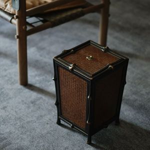 Handmade <b>Black</b> Bamboo Wastebasket Rectangular With Lid Indoor Household Trash Can Anji Origin - Product Image 4