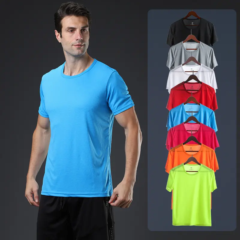 Cheap Solid Summer Breathable Men Running Quick Dry T-shirts Short Sleeved Shirts T Shirt For Men