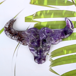 Sculptures en pierre naturelle de guérison en gros : Têtes de taureau en améthyste et sculptures en cristal de quartz fraise pour la décoration - Product Image 6
