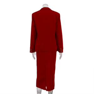 Giacca <span class=keywords><strong>doppiopetto</strong></span> primavera estate 2025 e gonna lunga con spacco posteriore con Zip due pezzi completo <span class=keywords><strong>abito</strong></span> rosso da donna - Product Image 5