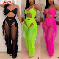 2021 Dropshipping Prom Fashion Wanita Seksi 2 Pcs Setelan Neon Mandi Beachwear Bikini Set