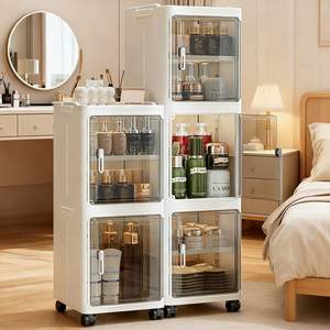 Armoire de rangement multi-niveaux, boîte de rangement pliable, organisateur de jouets et d'objets <span class=keywords><strong>divers</strong></span> avec roulettes, bac en plastique - Product Image 5