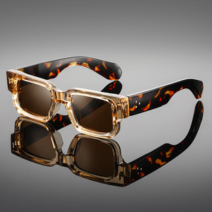 Lunettes de soleil carrées à monture épaisse, verres transparents verts en PC, verres gris, unisexe, style streetwear - Product Image 3