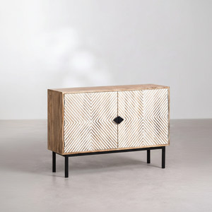 Aparador de Dos Puertas de Madera de Mango Hecho a Mano de Estilo Moderno con Diseño de Flauta RRBSBD01 - Product Image 1
