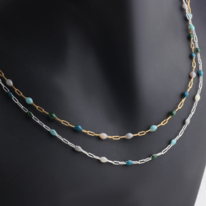 Chaîne trombone en or 14K plaqué/argent S925 avec perles émaillées multicolores bleues pour la fabrication de bijoux permanents, bracelets et colliers DIY - Product Image 5