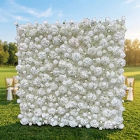 EG-FW102 Mur de fleurs artificielles en soie blanc et vert, enroulable, taille personnalisable, pour décoration de mariage, toile de fond florale