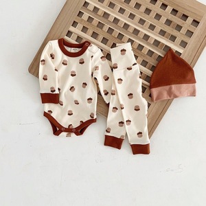 Set Tre Pezzi Unisex per Neonati 2026 Primavera Autunno Inverno: Cappello in Cotone + Tutina + Pantaloni, 0-18 <span class=keywords><strong>Mesi</strong></span>, Stile Coreano - Product Image 1
