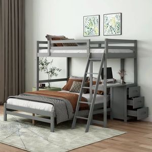 Двухъярусные кровати дети Loft кровать дети Twin над полной двухъярусная кровать с ящиками - Product Image 1