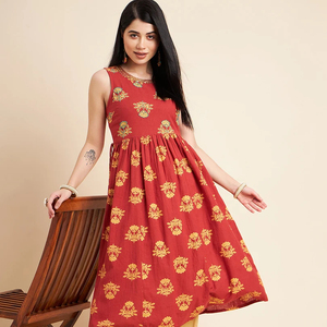 Conjunto indio de algodón puro, Ropa Étnica tradicional para mujer, bordado Kurta de algodón rojo y pantalón Kurta estampado, bordado hecho a mano - Product Image 1