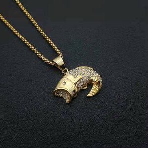 Collier pendentif poisson Koi en acier inoxydable plaqué or, incrusté de diamants, bijou fantaisie à thème animalier, cadeau - Product Image 2