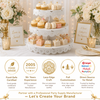 Support à gâteaux 3 niveaux en papier blanc rond avec dentelle florale, jetable, pour pâtisserie, idéal pour mariage - Grande Vente