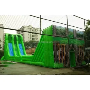 Party Rentals Commercial Inflatable Zip Line Equipment With Giant Slide Combo For Amusement Park Mobile Zip Line Inflatable