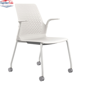 Silla de Oficina Ergonómica y Moderna con Respaldo de Malla Blanca, con Reposabrazos y Ruedas, Ideal para Salas de Conferencias - Product Image 1