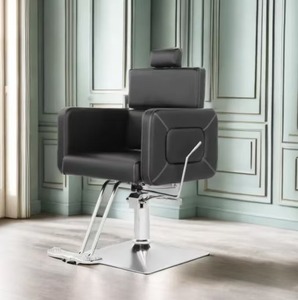 Chaise de salon de beauté en cuir synthétique noir avec base chromée Appui-tête inclinable durable pour la coupe de cheveux Tatouage des sourcils - Product Image 1