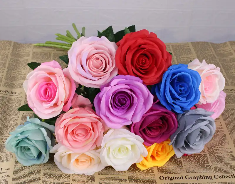 MHJ167ดอกไม้ผ้าไหมตกแต่งบ้านดอกกุหลาบเดี่ยวดอกไม้ประดิษฐ์ขายส่งดอกไม้งานแต่งงาน