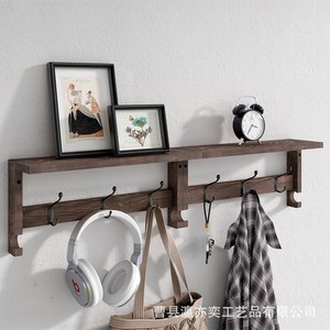 Wooden Wall <b>Shelf</b> With <b>Hooks</b> For Kitchen Storage Spice Rack Hanging Organizer Rectangle Shape Wall Mounted Type - Product Image 4