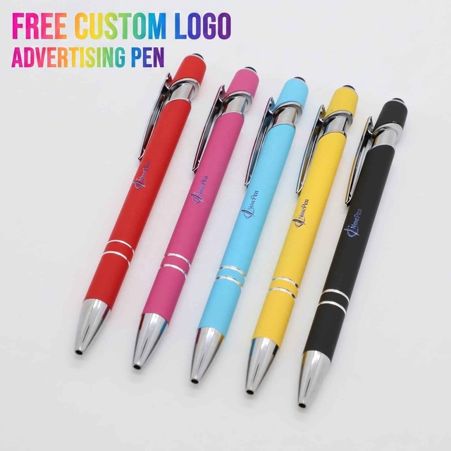 Multi Color Stylus Metal Ballpoint Pen Bulk OEM Custom Logo UV Printing Aluminum Assorted Hotel Office Stationery Gift