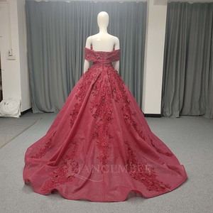 Lsany211 Robes de Quinceañera de maternité rouge scintillant avec appliques, longueur ras du sol, coupe princesse, décolleté cœur, épaules dénudées, Vestidos - Product Image 2