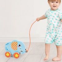 Jouet éducatif en bois en forme de crabe pour enfants Ligne de traction Bande dessinée Animal Remorque Jouets en bois
