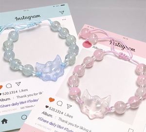 Pulsera de cuentas de cristal craquelado Sweet Fantasy Popcorn, máscara de zorro de cristal, joyería de cuentas para mujer, pulseras de cristal, brazaletes para niñas - Product Image 1