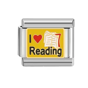 J'aime lire charme italien unisexe Bracelet en acier inoxydable 9mm série de lettres bricolage - Product Image 4