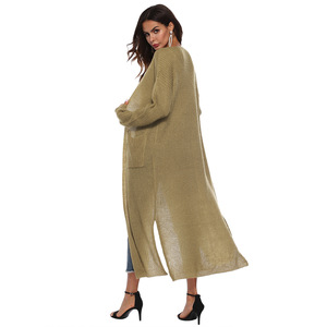 Damen Herbst Mohair Streetwear Strickjacke Langer Stil mit Schlitz Große Taschen Dicke Oberbekleidung Mehrfarbig - Product Image 3