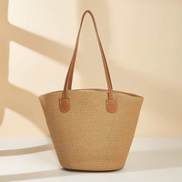 Sac fourre-tout portable de grande capacité pour femme Sac à main en paille tissé à la main à la mode pour les voyages de vacances