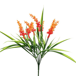 Bouquet de blé artificiel, fleurs en plastique orange, feuilles vertes, arrangement décoratif pour la maison et le bureau - Product Image 5