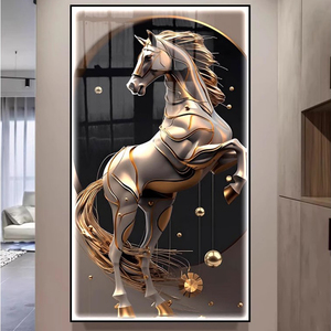 Décoration d'entrée moderne simple luxe cheval abstrait verre diamant cristal porcelaine peinture toile art mural - Product Image 4