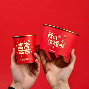 Homare Suzume Wedding <b>Red</b> <b>Paper</b> Bowls Thickened Round Bowl Set For Banquet Use - Product Image 3