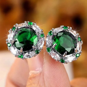 Orecchini a perno rotondi classici scintillanti in rame con perle finte per donna, gioielli di moda per fidanzamento - Product Image 4