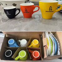 Vente en gros de tasses à café et soucoupes en céramique blanche personnalisées avec logo en porcelaine de 80 ml