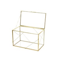 Boîte à bijoux en métal et verre rectangulaire dorée de haute qualité, vitrine haut de gamme avec décoration élégante pour le rangement