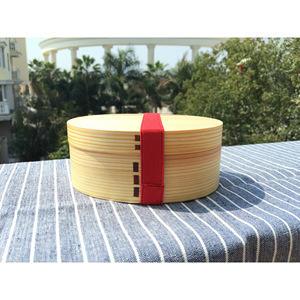 Hemlock Wood Round Bento <b>Box</b> Single Layer Portable Wooden Lid Solid Color <b>Lunch</b> <b>Box</b> For Students Children Adults - Product Image 2