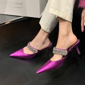 Mules de haute qualité, pantoufles à talons de 7 cm, talons en strass de luxe pour femmes - Product Image 5