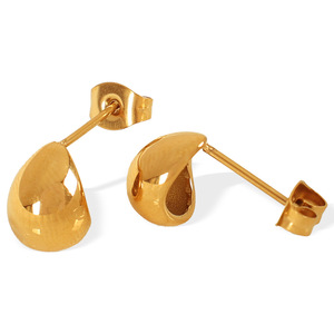 Teardrop Stud Earrings Gold Color <b>Titanium</b> Steel Simple Design Everyday Jewelry - Product Image 5