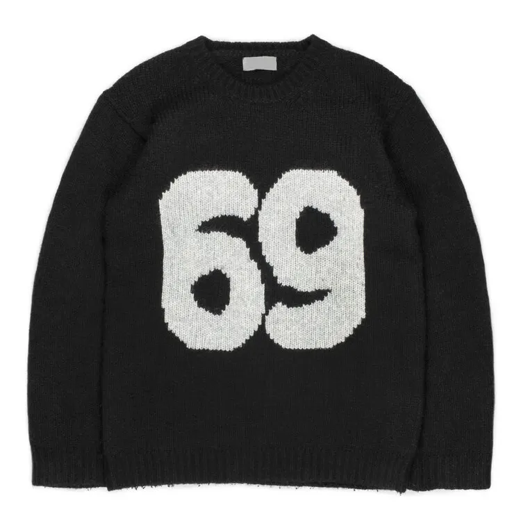 Kraft Winter Jacquard Strickwaren Baumwolle Wolle Custom Black Knit Sweater Man