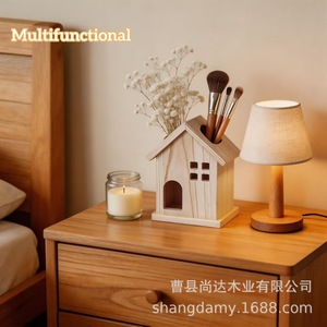 Portalápices de madera con forma de casa, organizador de escritorio, caja para brochas de maquillaje, artículos de estudio, adorno decorativo - Product Image 2