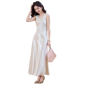 V-Neck Sleeveless Satin Dress A-Line Fitted Waist Long Evening Gown - Product Image 5