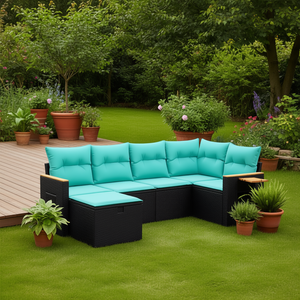 Set Divano da Giardino Modulare in Rattan PE Nero, Elegante Collezione di Mobili da Esterno per 6 Persone - Product Image 2