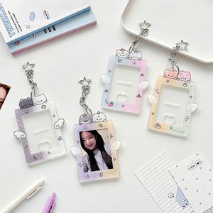 Porte-clés personnalisé avec pochette photo en plastique de 3 pouces, motif chat de dessin animé, support de carte transparent avec fermoir étoile pour sacs - Product Image 2
