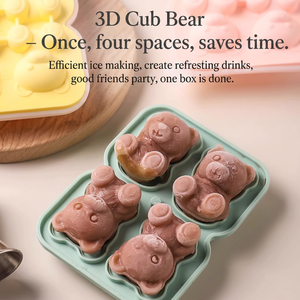 Moule à glaçons en silicone 3D en forme d'ours avec couvercle entonnoir, qualité alimentaire, démoulage facile, 4 cavités, pour whisky, cocktails et fêtes - Product Image 1