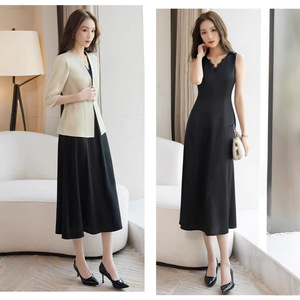 V-neck Sleeveless Satin Dress Sheath Silhouette Solid Color Professional Career Wear For Women - Product Image 2