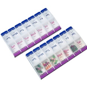 Boîte de rangement pour pilules en plastique personnalisée de grande taille avec bouton poussoir pour les vitamines, l'huile de poisson, les médicaments, boîte organisatrice de pilules <span class=keywords><strong>hebdomadaire</strong></span> pour 7 jours - Product Image 1