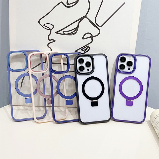Magnetic Ring Holder Phone Case for iPhone 14 15 13 12 11 Pro Max Cover Support Wireless Charging Shockproof Metal Phone Case