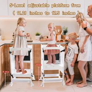 Bangku dapur dapat dilipat, menara belajar balita kayu berdiri dengan penyesuaian tinggi 5 tingkat - Product Image 4