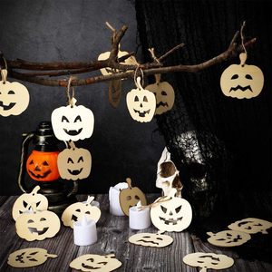 60 décorations artisanales en bois ajourées en forme de citrouille non finies avec cordon pour les fêtes d'automne - Product Image 2