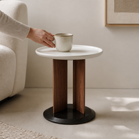 Ensemble de tables basses minimalistes à structure ronde en fer, plateau en pierre frittée aspect marbre, table d'appoint pour salon, hôtel, projet commercial