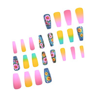 Nouveauté très vendue : 24 faux ongles à presser pour femme, motif carré 3D tournesol, en ABS, pour manucure